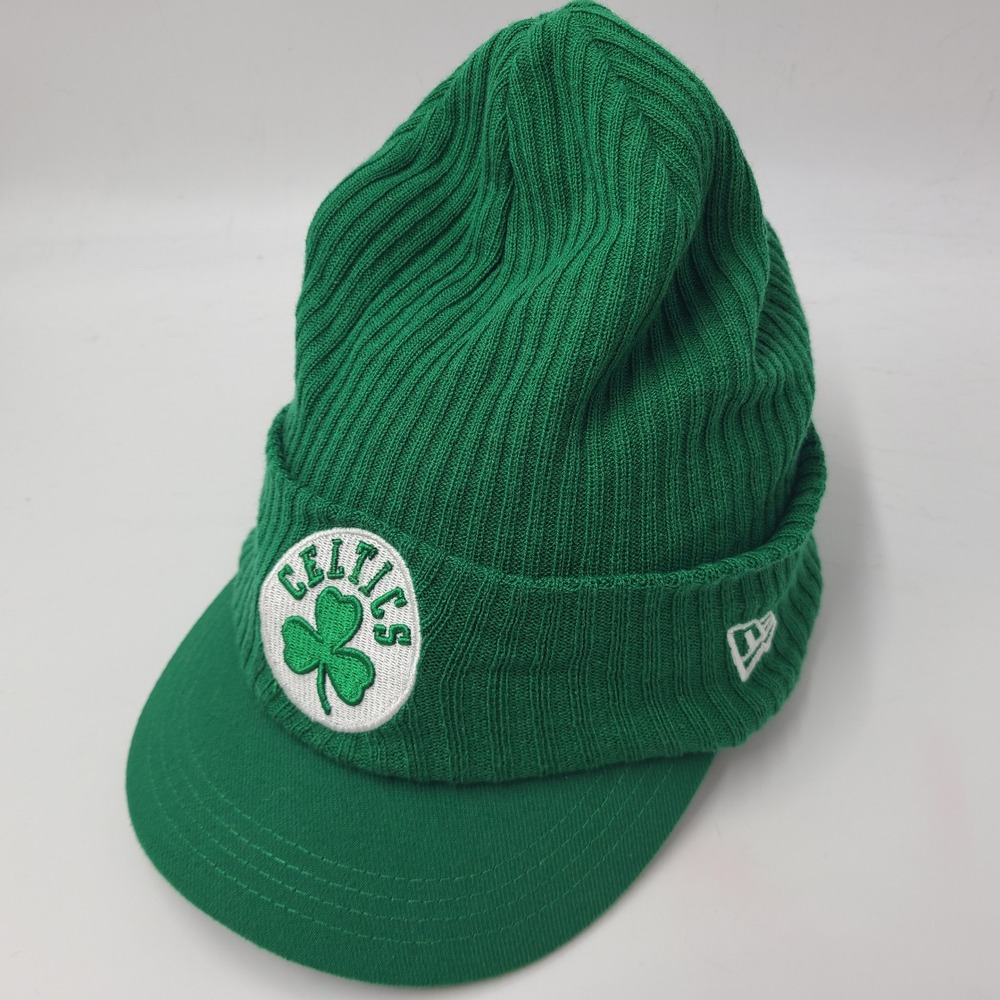 Boston Celtics Hat Beanie New Era Green White NBA Visor Brim Knit Stocking Cap